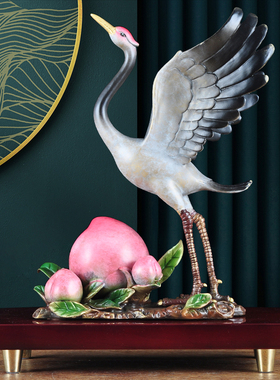 彩铜鹤寿延年寿桃摆件松鹤客厅摆设送老人长辈生日贺寿祝寿礼物