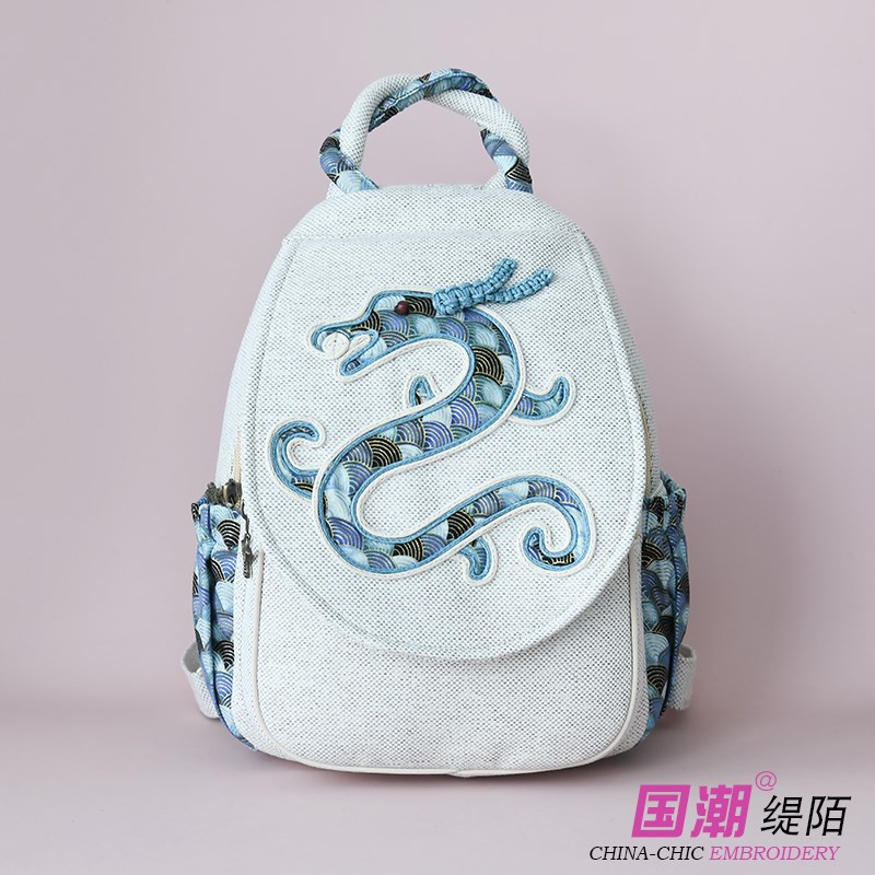 双肩包女2024新款民族风手工布艺小背包女百搭时尚帆布小包书包包