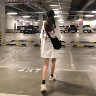 欧货大版下半身失踪t恤女中长款遮屁股宽松大码t恤裙高个子加长版