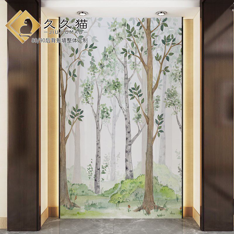 客厅玄关瓷砖壁画走廊过道艺术树沙发背景墙全瓷岩板卧室墙面植物