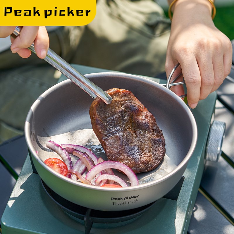 纯钛碗户外便携餐具套装折叠野营炒锅煎盘平底锅露营钛锅煎锅炊具