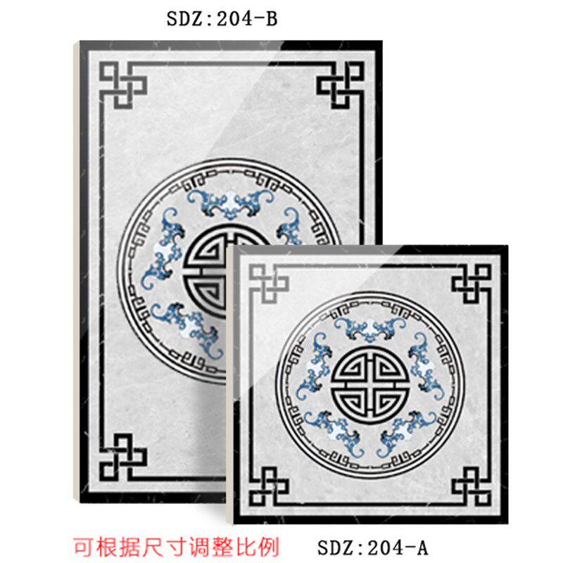 定制入户玄关新中式瓷砖拼花客厅地面墙面花砖餐厅仿水刀地砖图案