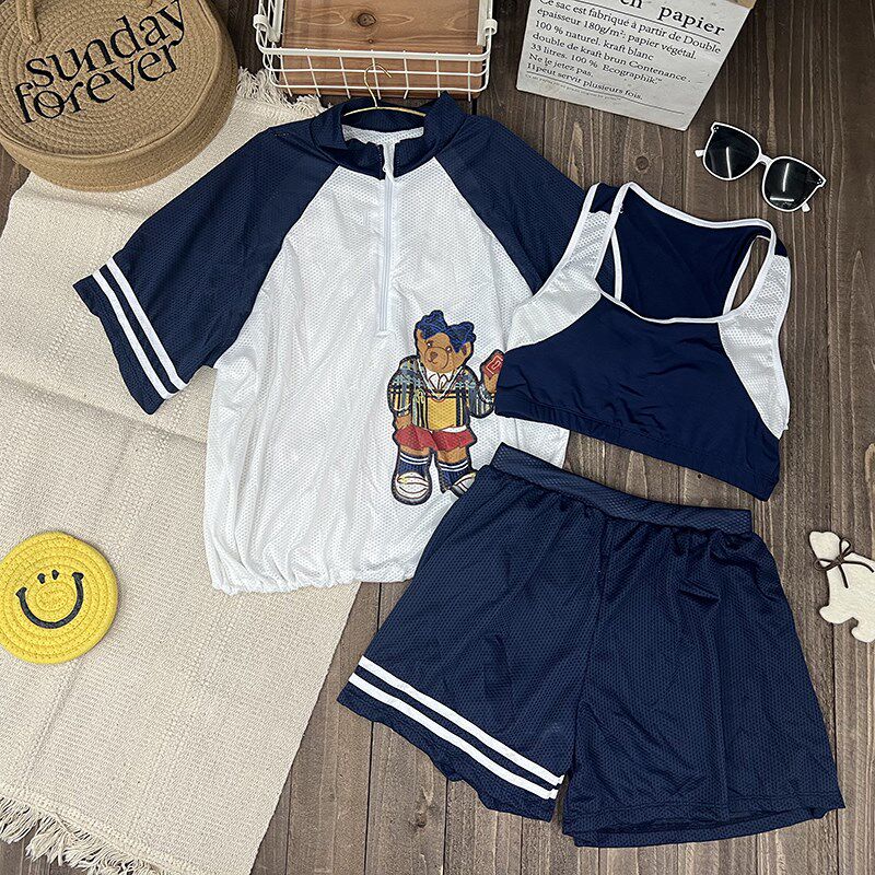 泳衣女保守分f体三件套2024新款大码微胖mm遮肉泡温泉海边度假泳