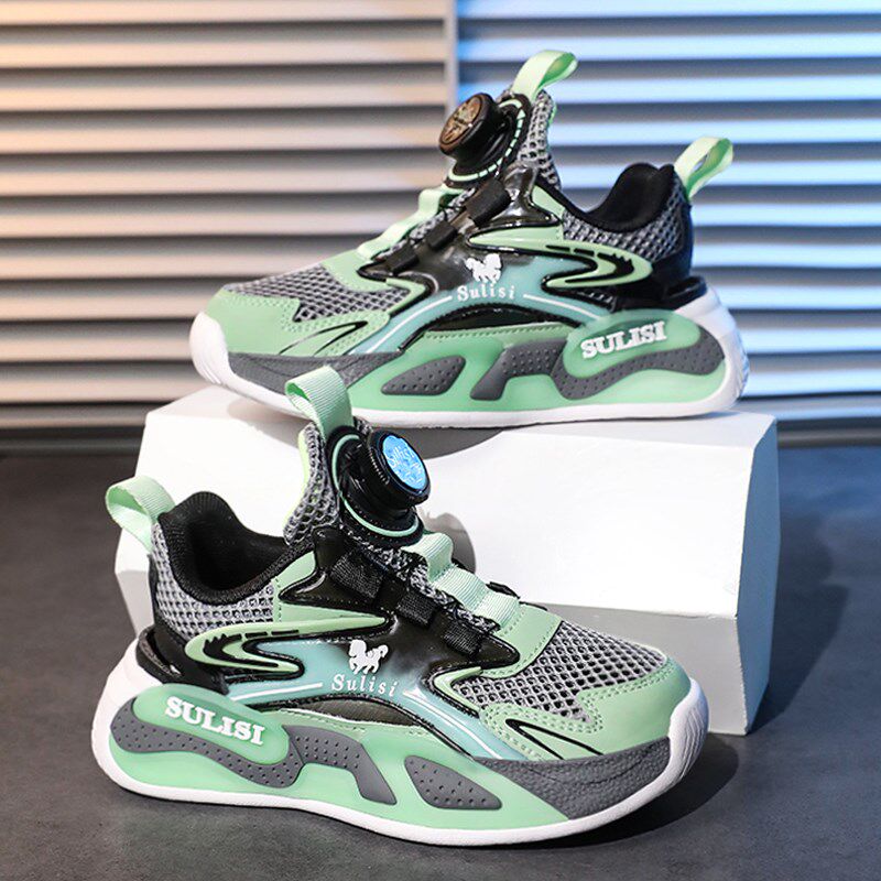 夏季凉鞋男童2025新款儿童旋钮扣镂空运动网鞋男孩跑步网面透气潮