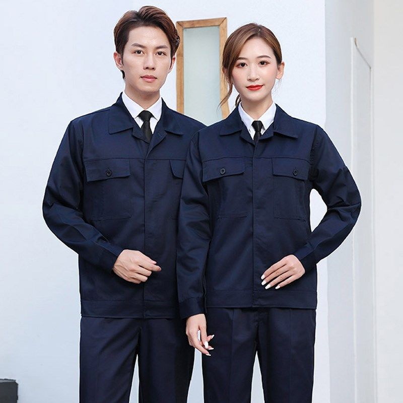 纽扣款工作服男女套装长袖耐磨春秋款工厂汽修工地电力劳保服定制