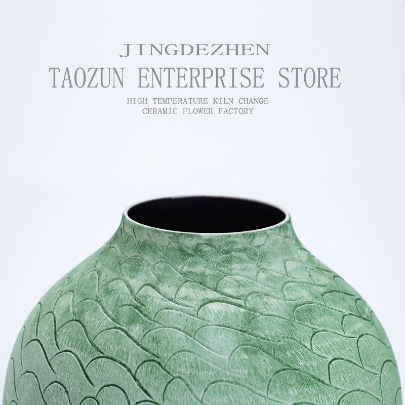 美式简约现代家居样板间客厅艺术插花器装饰摆饰手工陶瓷绿色花瓶