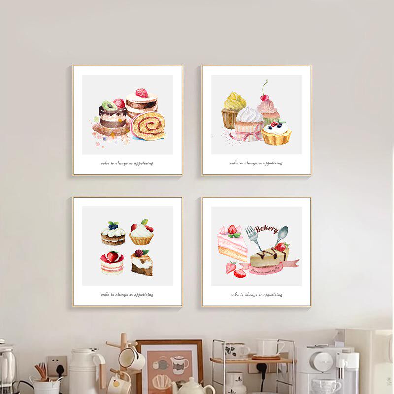 蛋糕店装饰画餐厅背景墙厨房烘焙甜品店奶茶店咖啡厅水彩海报挂画