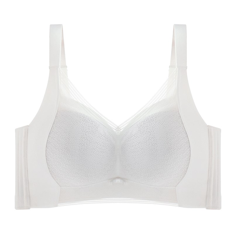 白色蕾丝内衣女大胸显小胸调整型收副乳大码夏季薄款文胸聚拢透气