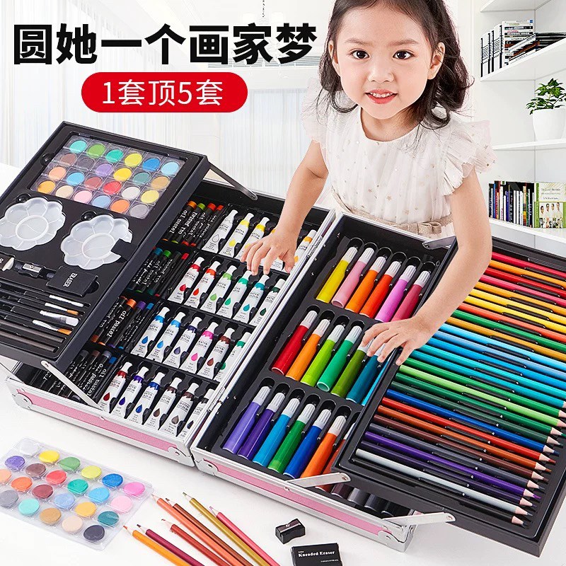 儿童画画工具套装绘画女孩水彩笔彩色画笔礼物盒小学生美术专用