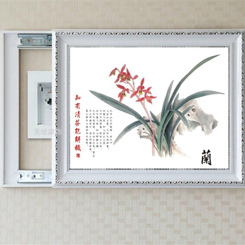 电表箱遮挡推拉画配电箱餐厅现代简约挂画欧式壁画客厅有框装饰画