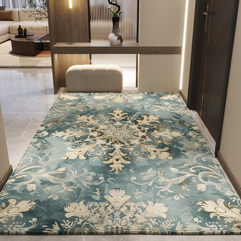 入户门内地垫高档欧式蓝色进门垫别墅大门口脚垫玄关客厅地毯定制