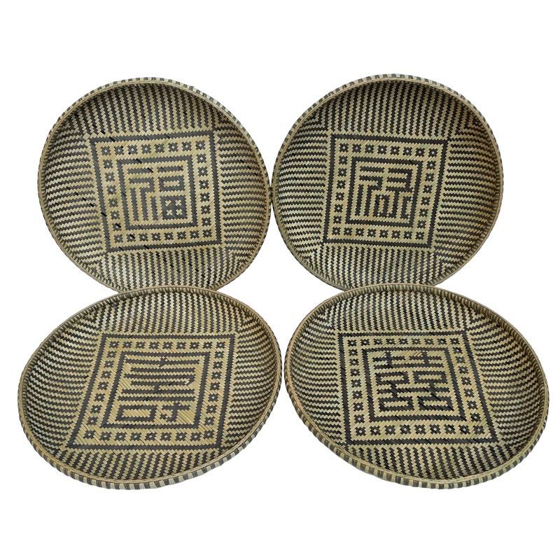精细编织福字囍字簸箕全封底竹匾圆形竹编无孔家用竹簸箕圆盘
