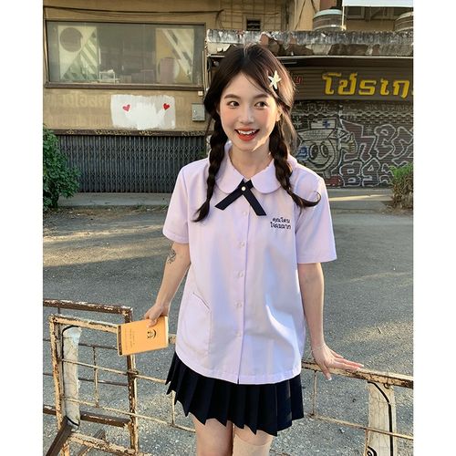 东京岁时记jk泰式校服学院套装女夏甜美紫色制服衬衫女生夏季日系