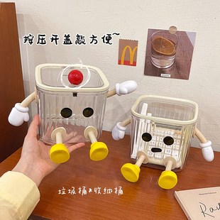 可爱桌面收纳盒子带盖杂物文具整理盒透明亚克力小型书桌上收纳筐