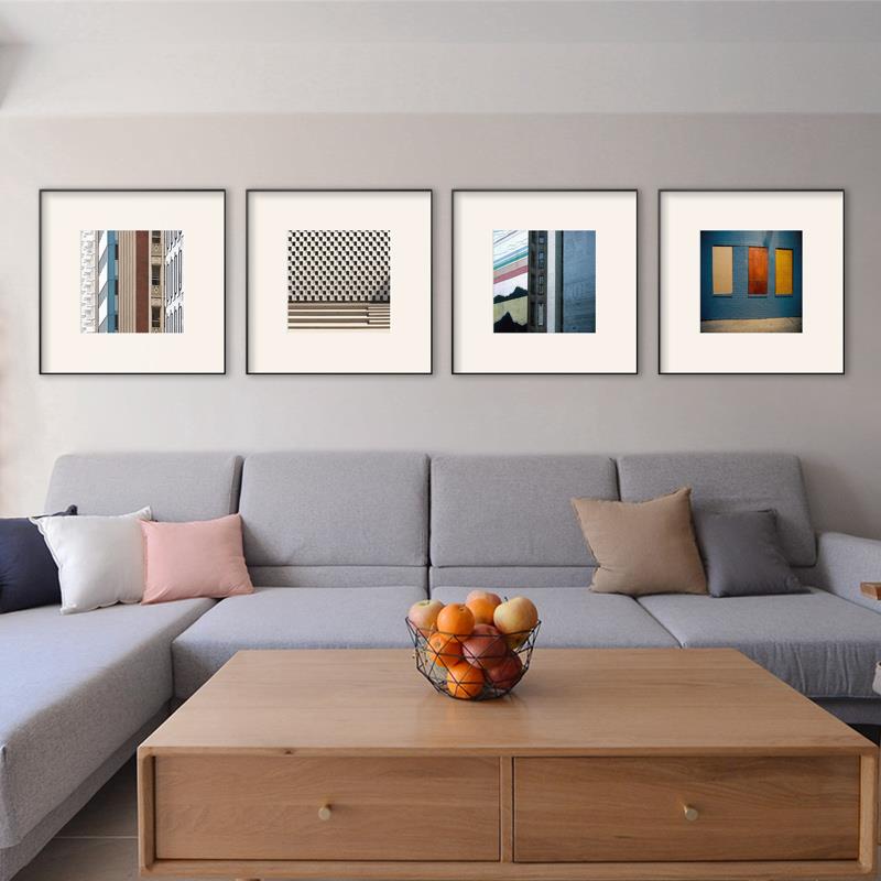 简约北欧后现代潮流时尚风景建筑客厅四联装饰画沙发挂画轻奢组合图片