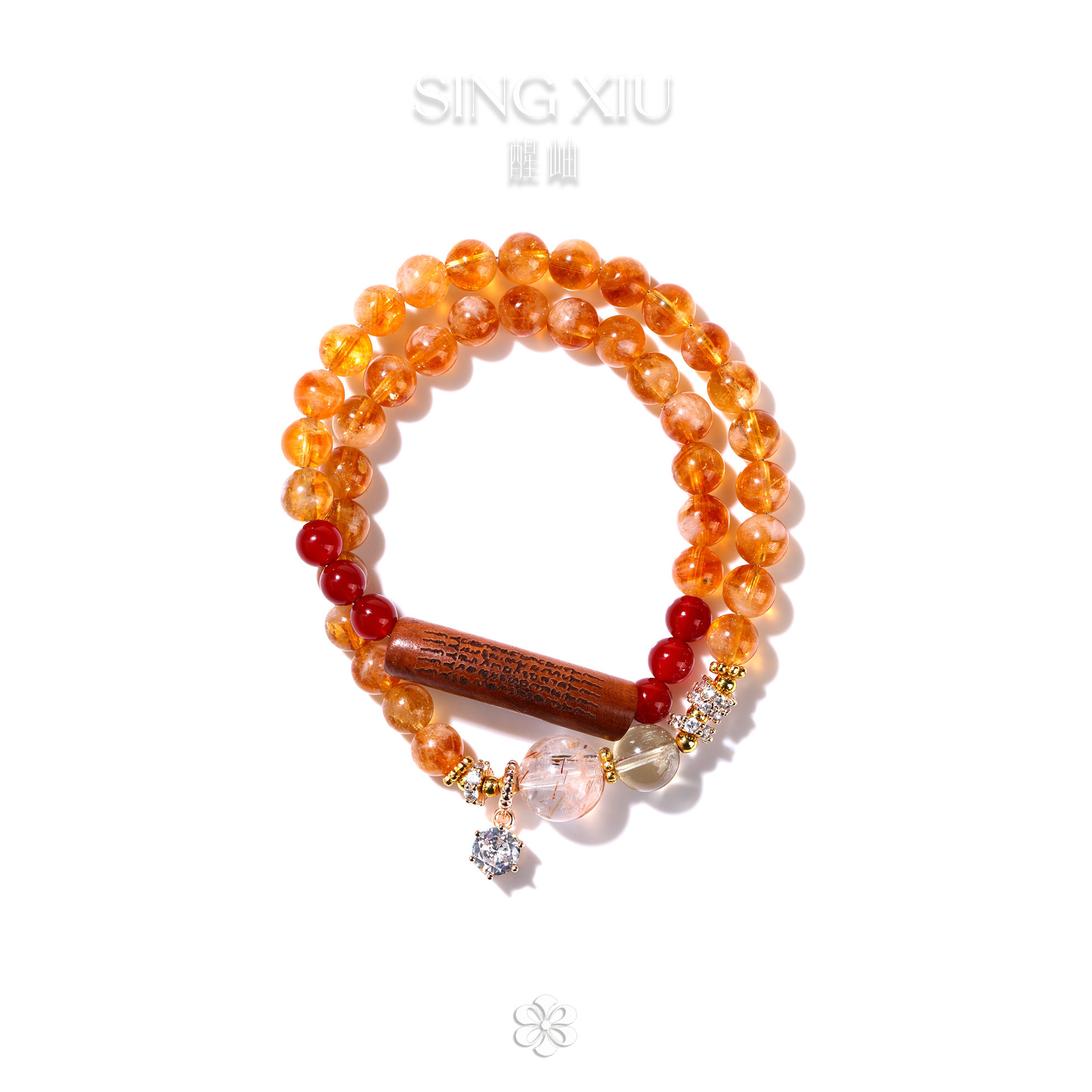 SINGXIU醒岫[金枣]手串手链黄塔晶红玛瑙枣木铜镀金水晶手串女