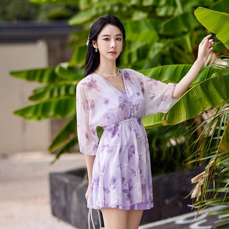 【香芋紫】保守罩衫高级感遮肉显瘦新款女士泡温泉套装分体泳衣女