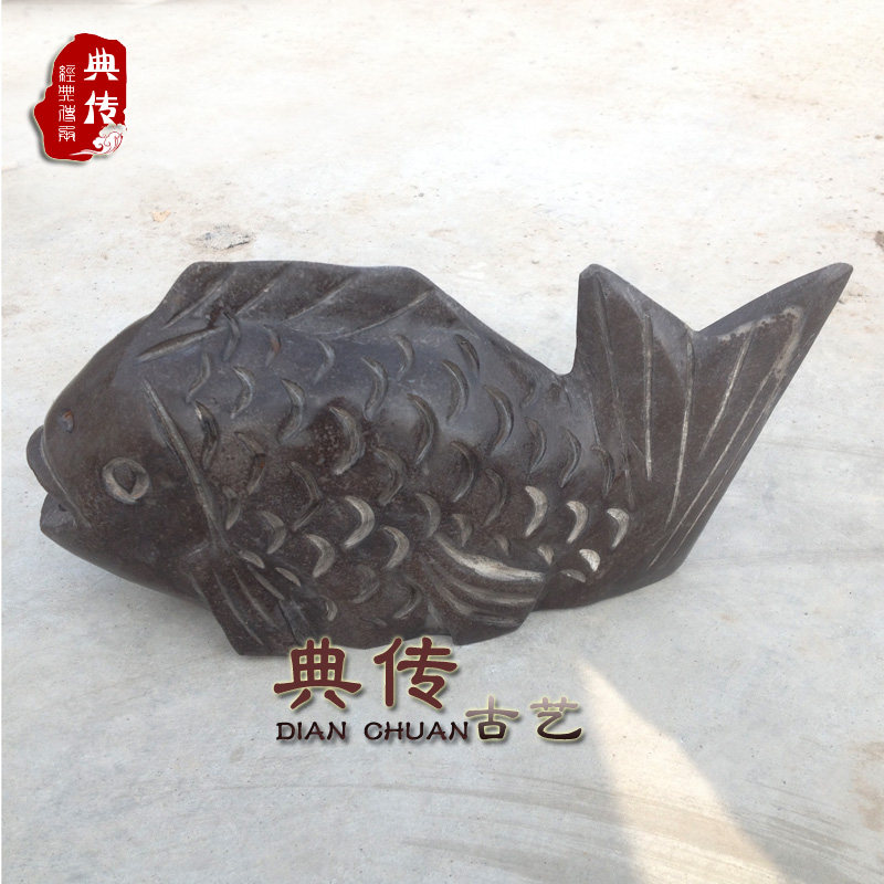 庭院鱼池喷泉流水仿古园林石雕喷水鱼青石雕刻动物家装饰品小摆件