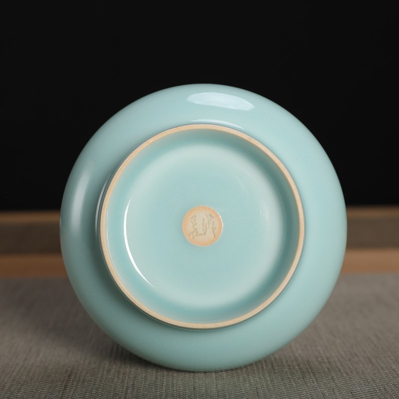 青瓷花瓶黄长伟手工弟窑粉青花器摆件陶瓷茶具居家插花器大号中式