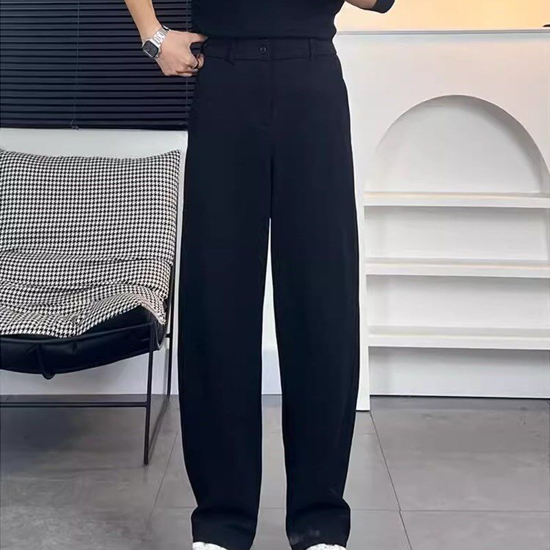 那不勒斯黑色直筒西裤垂坠感高级感宽松男士阔腿裤春秋款休闲长裤