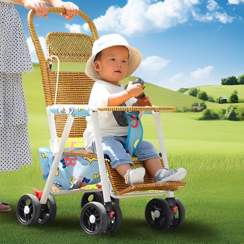 可坐可躺仿藤车轻便竹编车夏天藤椅小推车宝宝可折叠竹藤婴儿推车,婴童用品,四轮推车,淘宝优惠券,粉丝福利购,淘宝优惠卷