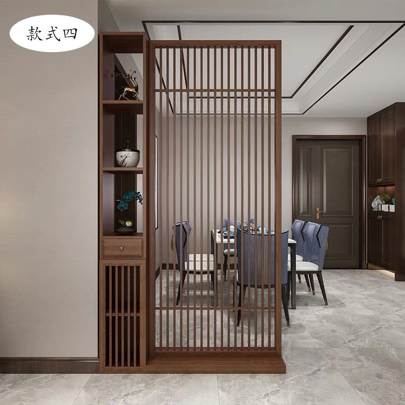 新中式进门玄关屏风隔断客厅双面遮挡现代简约装饰入户实木置物架