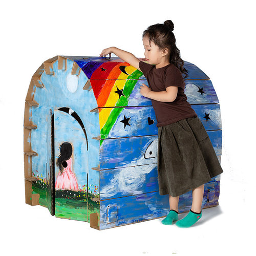 幼儿园儿童DIY手工环保涂色鸦硬宠物纸箱玩具帐篷纸壳屋纸板房子