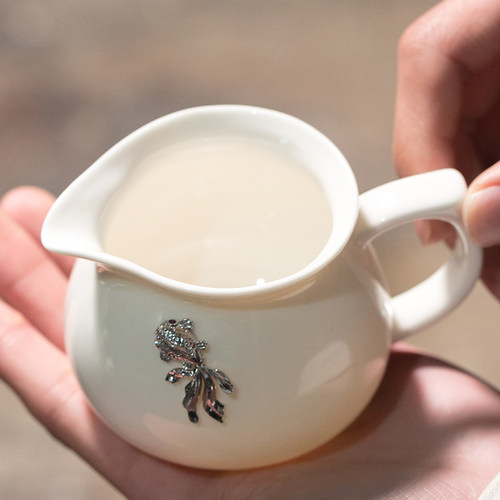 防烫带把白瓷公道杯大号陶瓷家用简约功夫茶具分茶器X公道小号公