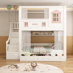 上下铺双层床姐弟互不打扰双人床同宽全实木子母床加粗加厚高低床