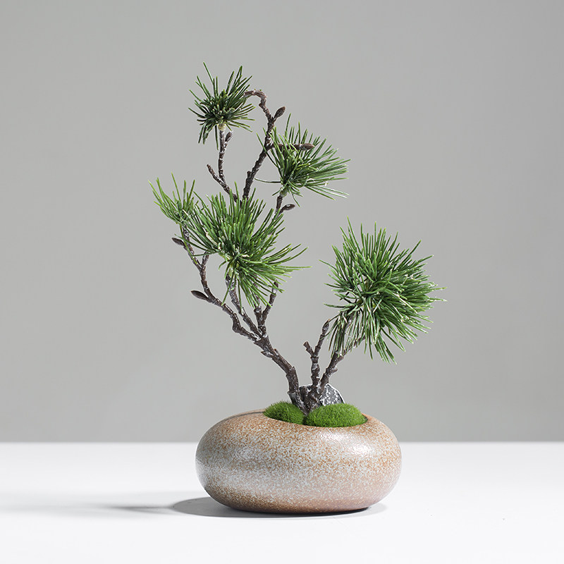 中式仿真迎客松小盆景摆件陶瓷z花瓶套装植物客厅桌面装饰假花松