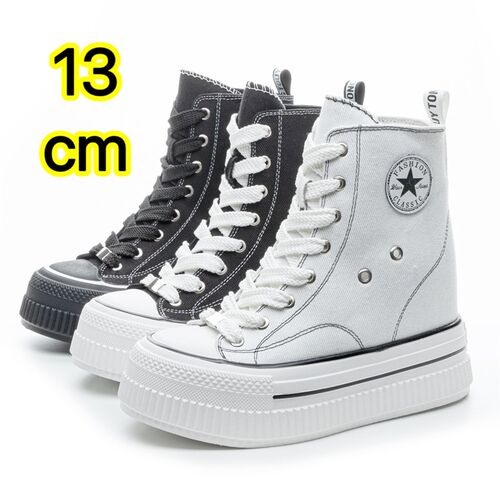 13cm隐形内增高女鞋2025新款B坡跟厚底帆布鞋小个子超高跟百搭板