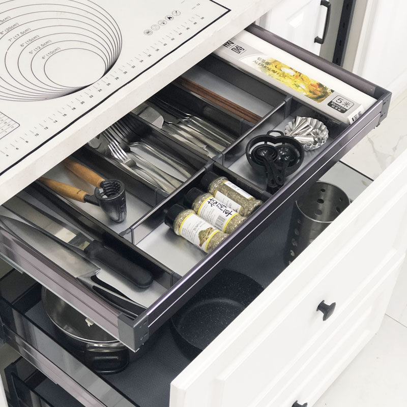米司库厨房橱柜工具拉篮烘焙调味拉篮抽屉式刀叉盘厨柜可拆卸隔断
