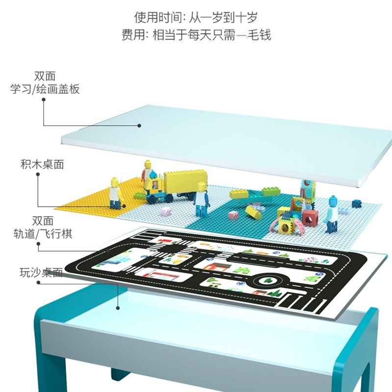 儿童积木桌子多功能男孩女孩宝宝益智拼装玩具桌大颗粒大尺寸实木