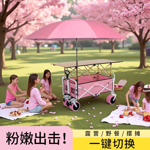 【少女心爆款】粉色露营车摆摊小推车折叠便携户外露营摆摊