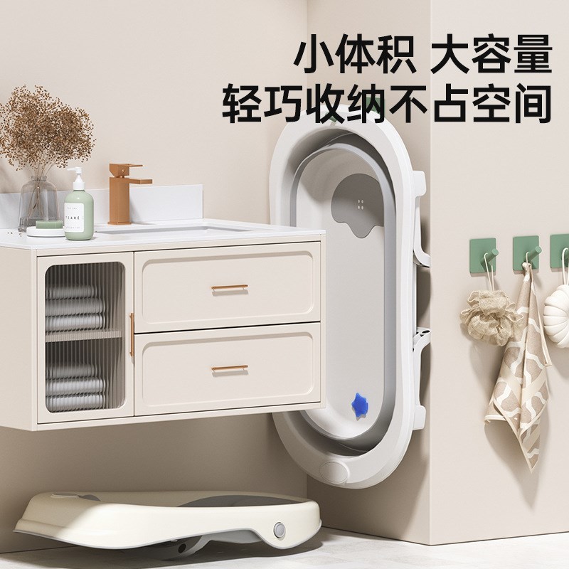 浴室浴桶泡澡桶可坐躺儿童浴盆家用大号可折叠感温婴儿洗澡盆宝宝