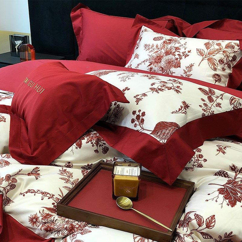 2025新款新婚婚嫁红色四件套全棉纯棉婚庆红色被套年轻人日常可用