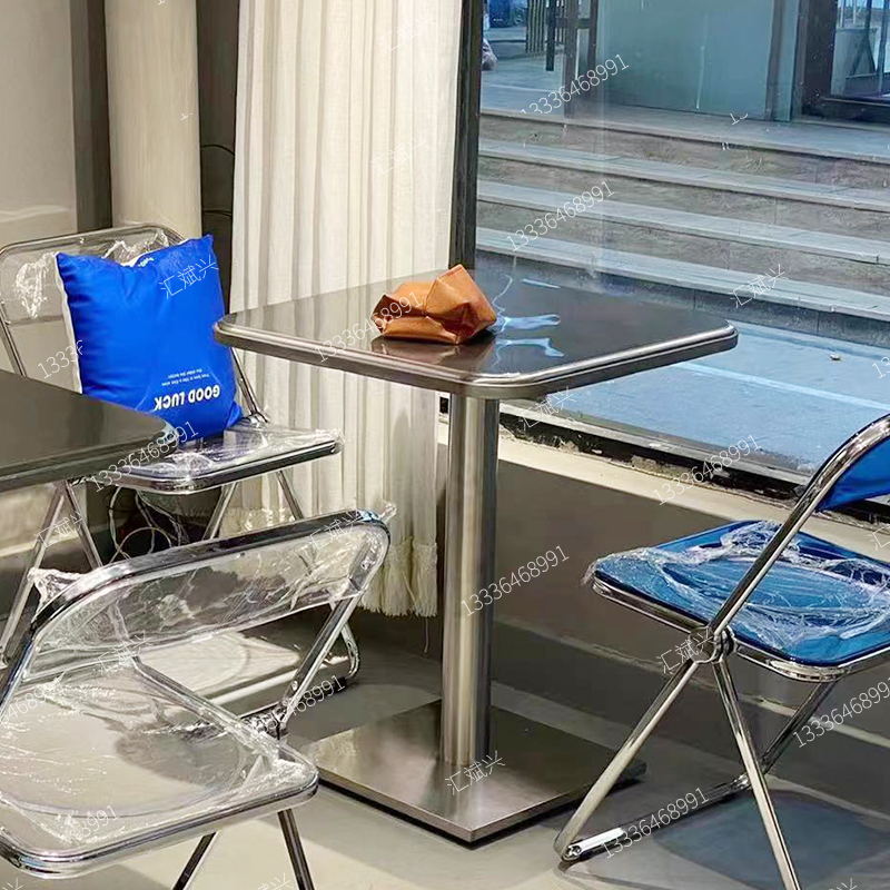 不锈钢小圆桌网红奶茶桌咖啡厅户外酒吧工业风铁艺商业桌椅子组合