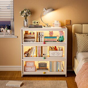 床头书柜储物柜一体家用卧室钢制玻璃门防尘矮柜儿童书架置物柜子