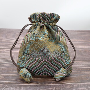 文玩首饰刺绣收纳袋子盘玩抽绳锦囊小号收纳饰品双层束口布袋