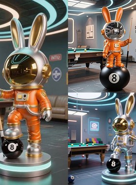 科技兔台球厅公仔黑八卡通雕塑门店俱乐部开业落地玻璃钢大摆件