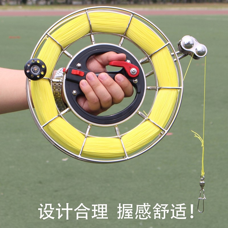 不锈钢风筝线轮手握风筝轮带刹车成人静音大型手摇线盘防倒转