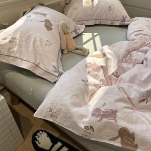 少女心粉嫩小兔叽磨毛童趣四件套1.5m1.8米秋冬保暖加厚宿舍