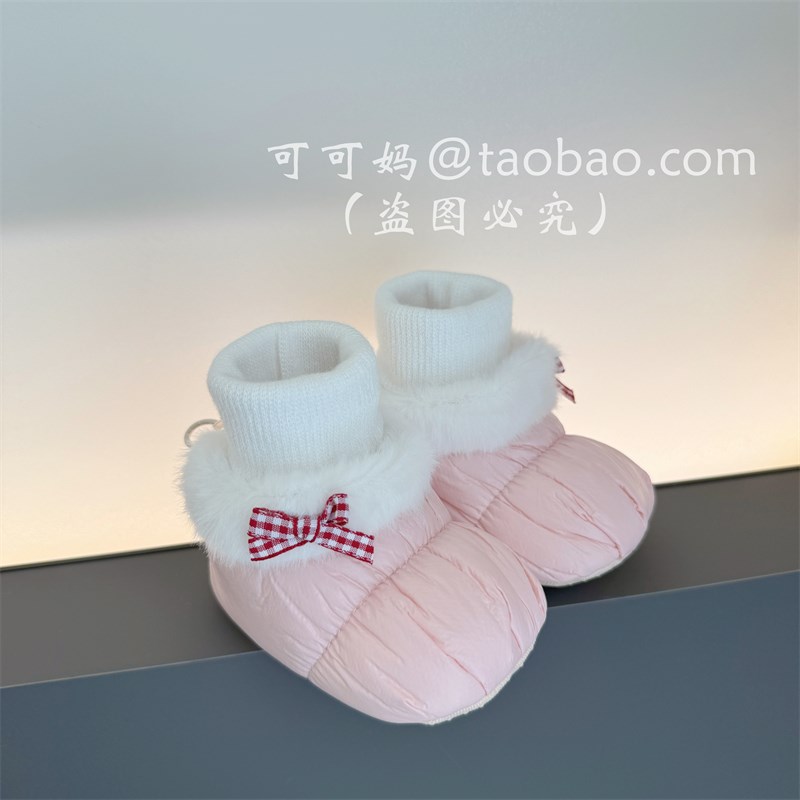 冬季不掉0-1岁软底加绒防水棉鞋3-6-9个月宝宝保暖男女新生儿袜鞋