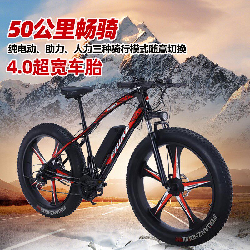 电动山地自行车助力锂电雪地车一体轮变速沙滩单车