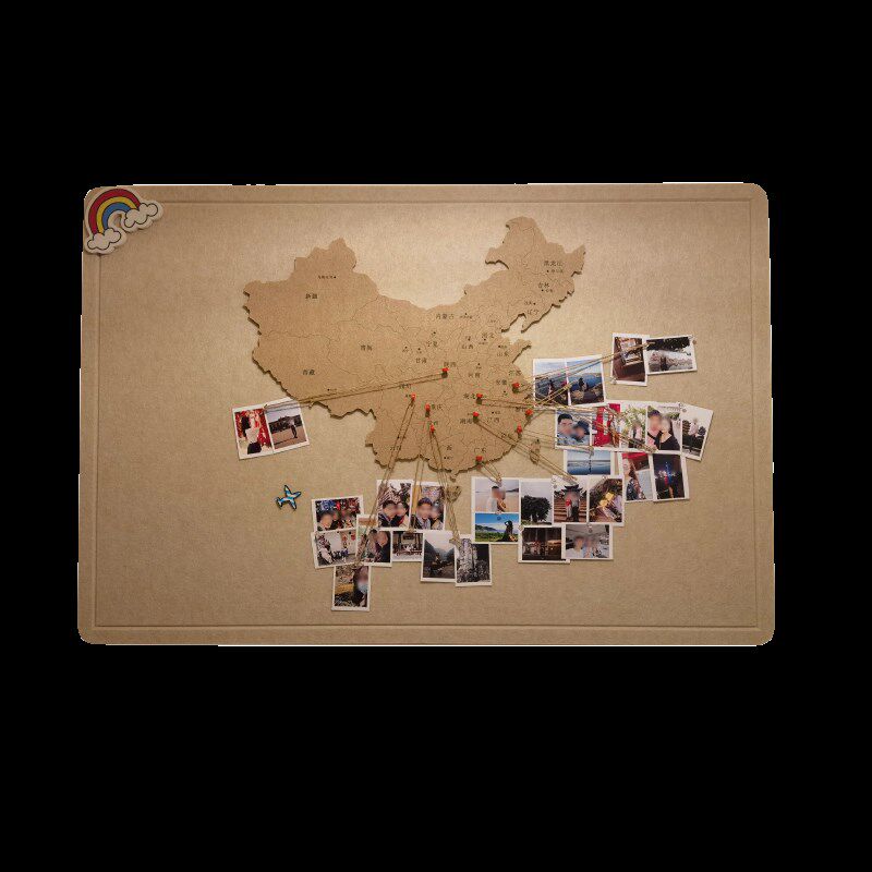 毛毡地图照片墙旅行足记打卡中国玄关墙面装饰展示背景墙贴软木板