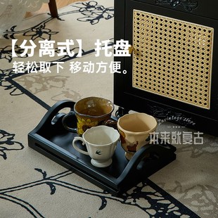 本来就复古柚木手雕推车法式复古实木折叠茶几V黑色移动小餐