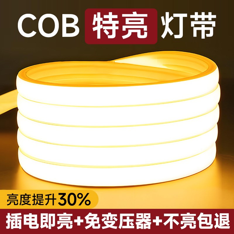 220v灯带led灯条插电即用新款客厅吊顶氛围超亮户外防水cob灯带条