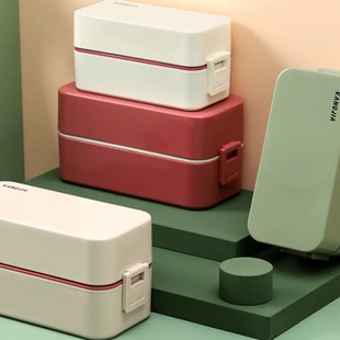 塑料双层分隔饭盒学生饭盒工作餐便当盒纯色餐盒分格密封上班便携