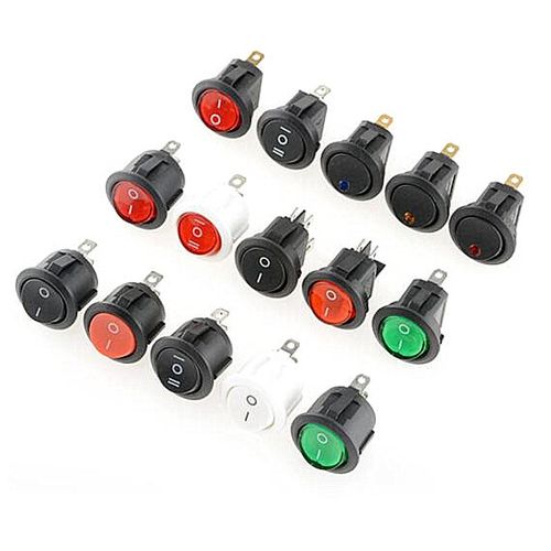 20MM圆形开关按钮4/3/2脚两档三档KCD1小型电源船型开关带灯