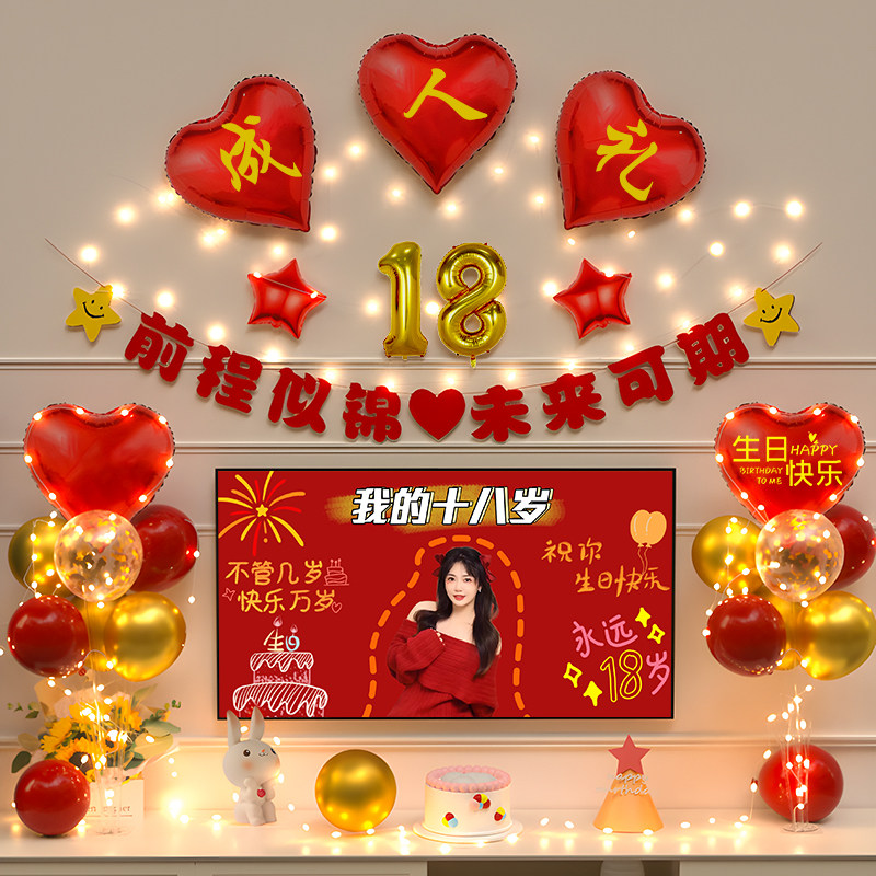18岁成人礼男女孩生日装饰快乐氛围场景客厅背景墙布置气球高级感,节庆用品/礼品,气球,淘宝优惠券,粉丝福利购,淘宝优惠卷